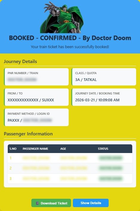DoctorDoom Tatkal Software - confirmed booking result 14