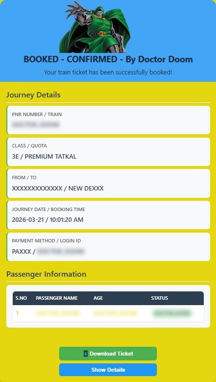 DoctorDoom Tatkal Software - confirmed booking result 2