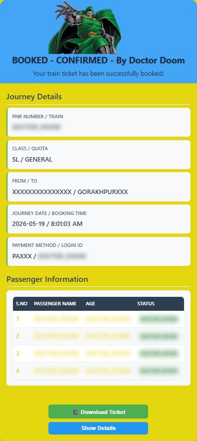 DoctorDoom Tatkal Software - confirmed booking result 5
