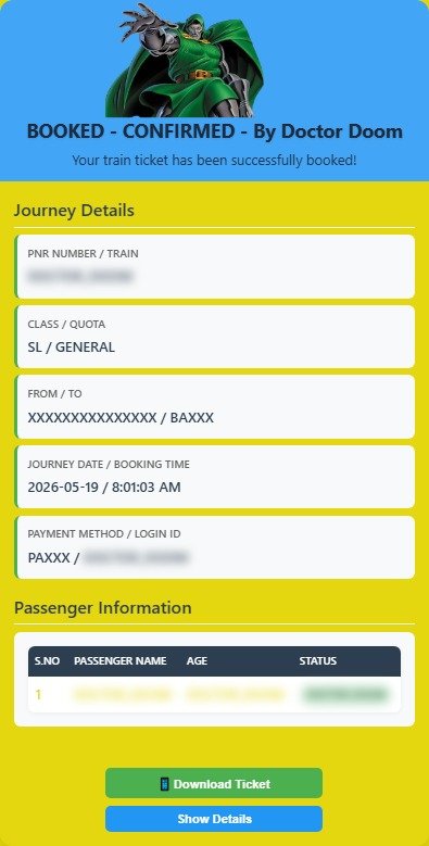 DoctorDoom Tatkal Software - confirmed booking result 6