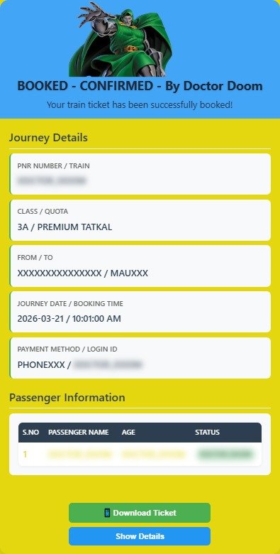 DoctorDoom Tatkal Software - confirmed booking result 7